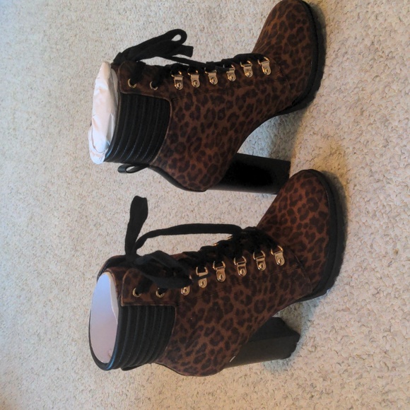 JustFab Shandee Lace-Up Booties for Women - High Heeled Combat Boots, Fa… - Picture 2 of 9